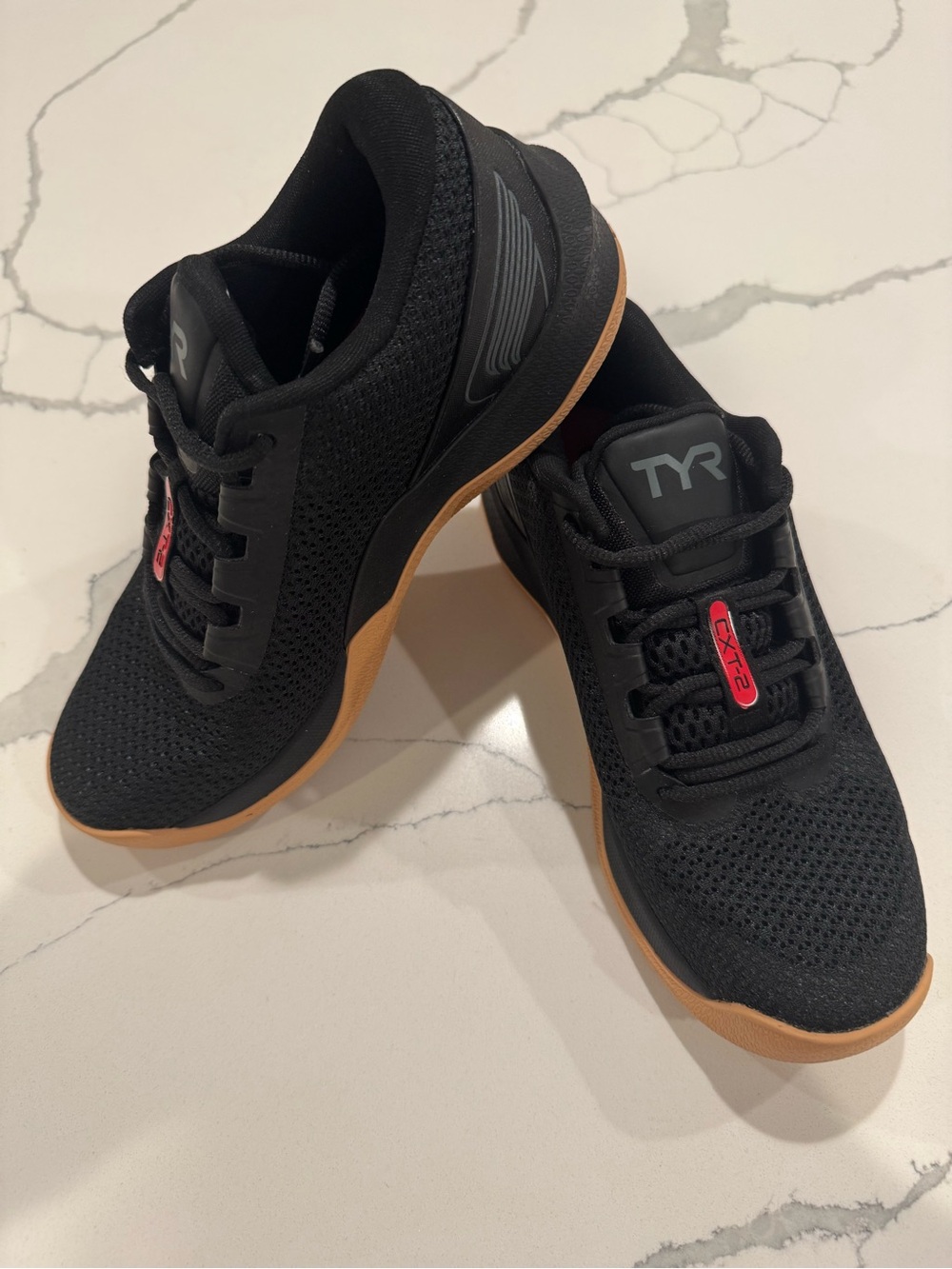 TYR Women’s Black Athletic Trainers with Gum Outsole and Red Lace Accent